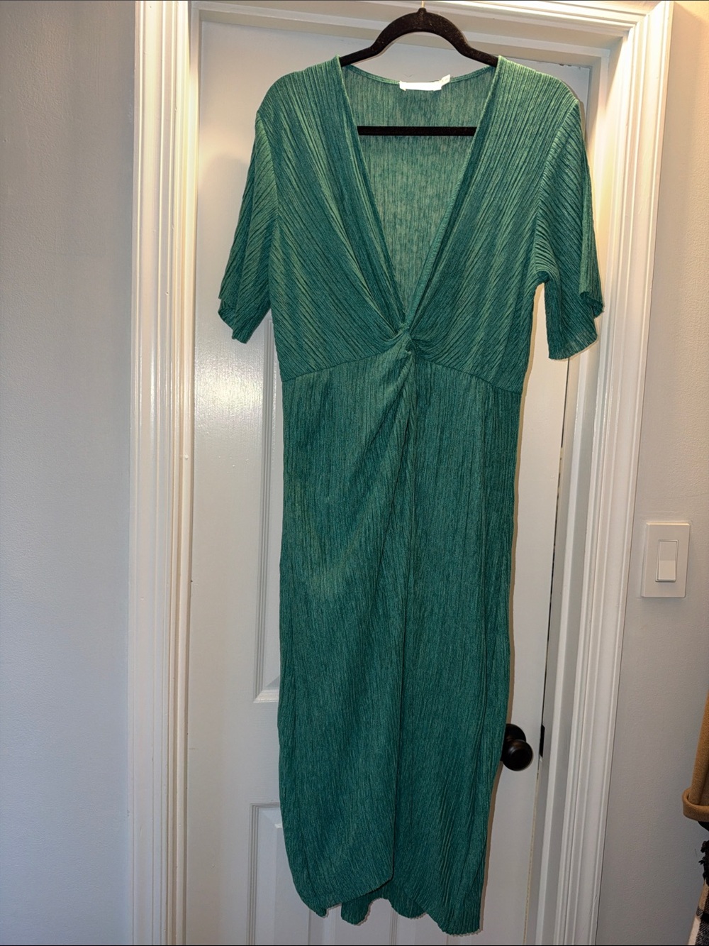 All in Favor Teal Green Twist-Front Midi Dress